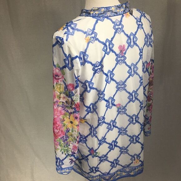 Roaman’s size 12W NWT white long sleeved lined embellished shirt 100% polyester - Picture 3 of 10